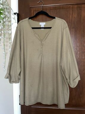 Avenue Olive Green Henley Roll-Tab Long Sleeve Top